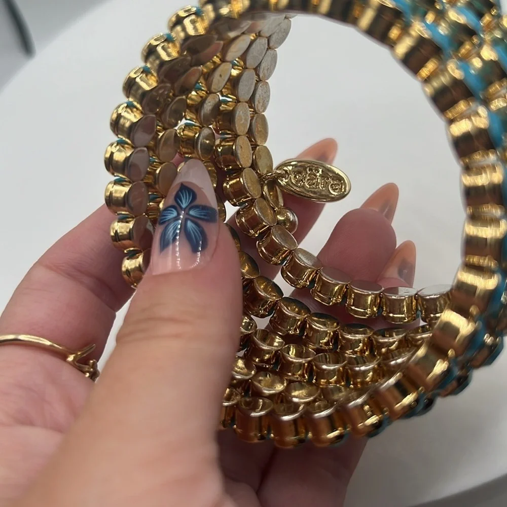 1349. Cara‎ New York Elegant Gold and Blue Wraparound Bracelet